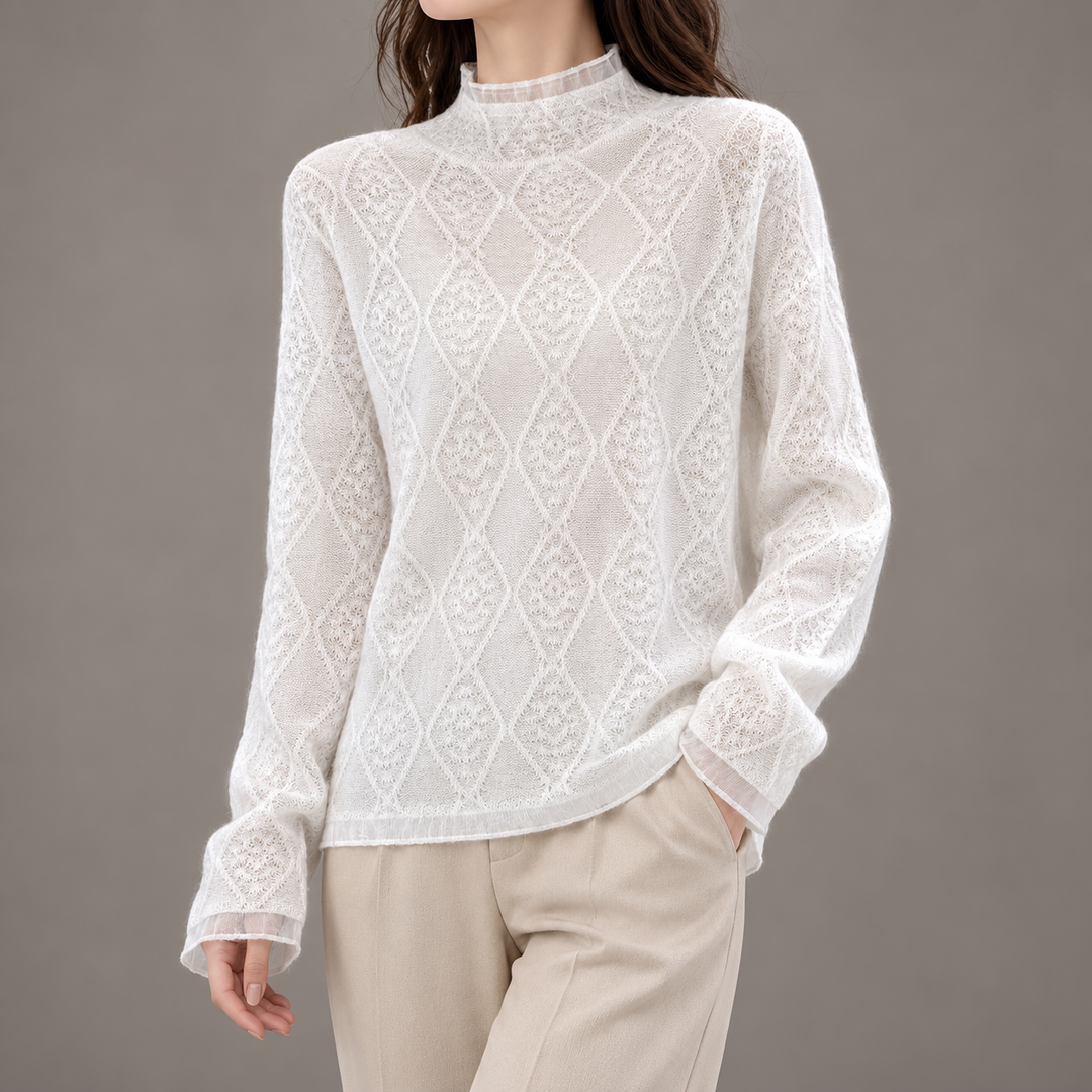 Agnes | Diamantstrikket Pullover til Kvinder med V-Hals