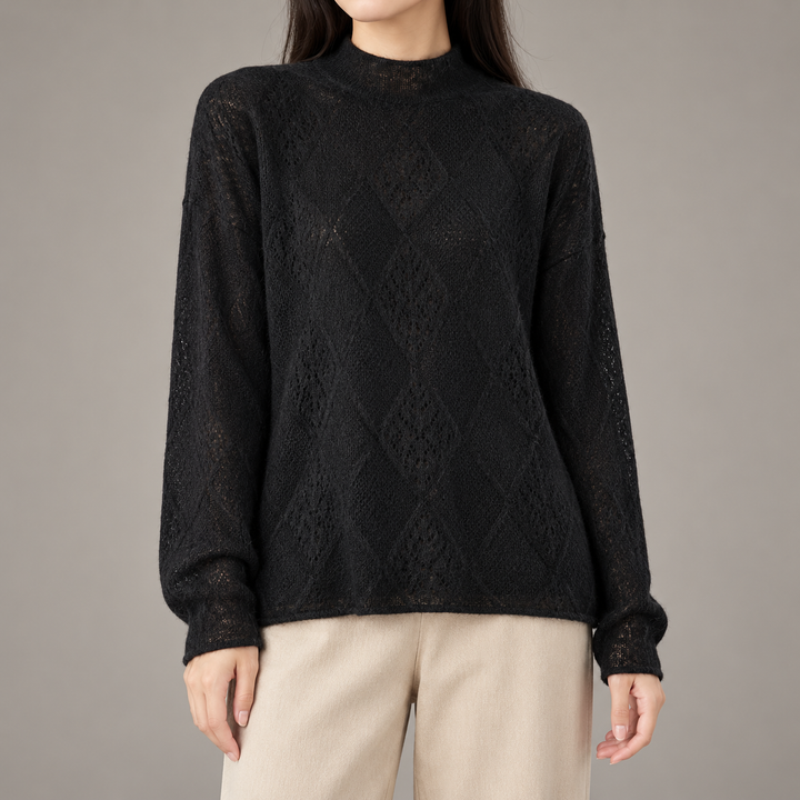 Agnes | Diamantstrikket Pullover til Kvinder med V-Hals