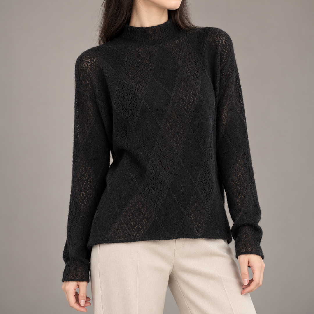 Agnes | Diamantstrikket Pullover til Kvinder med V-Hals