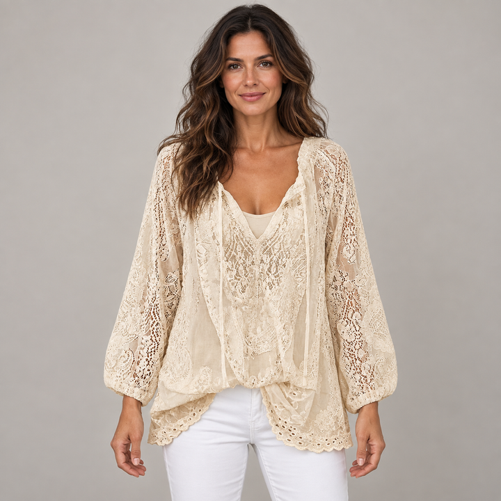 Amalie | Boho Blonde Kimono-Cardigan til Kvinder med V-Hals
