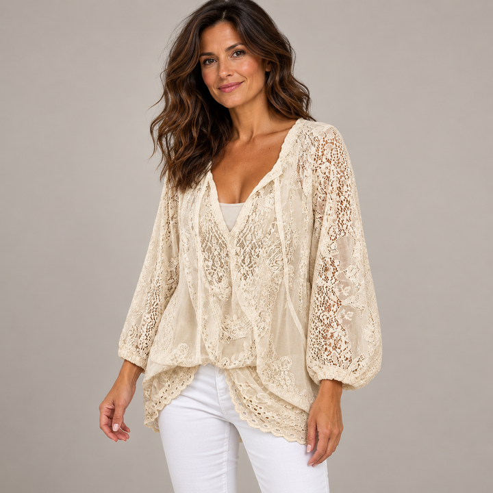 Amalie | Boho Blonde Kimono-Cardigan til Kvinder med V-Hals