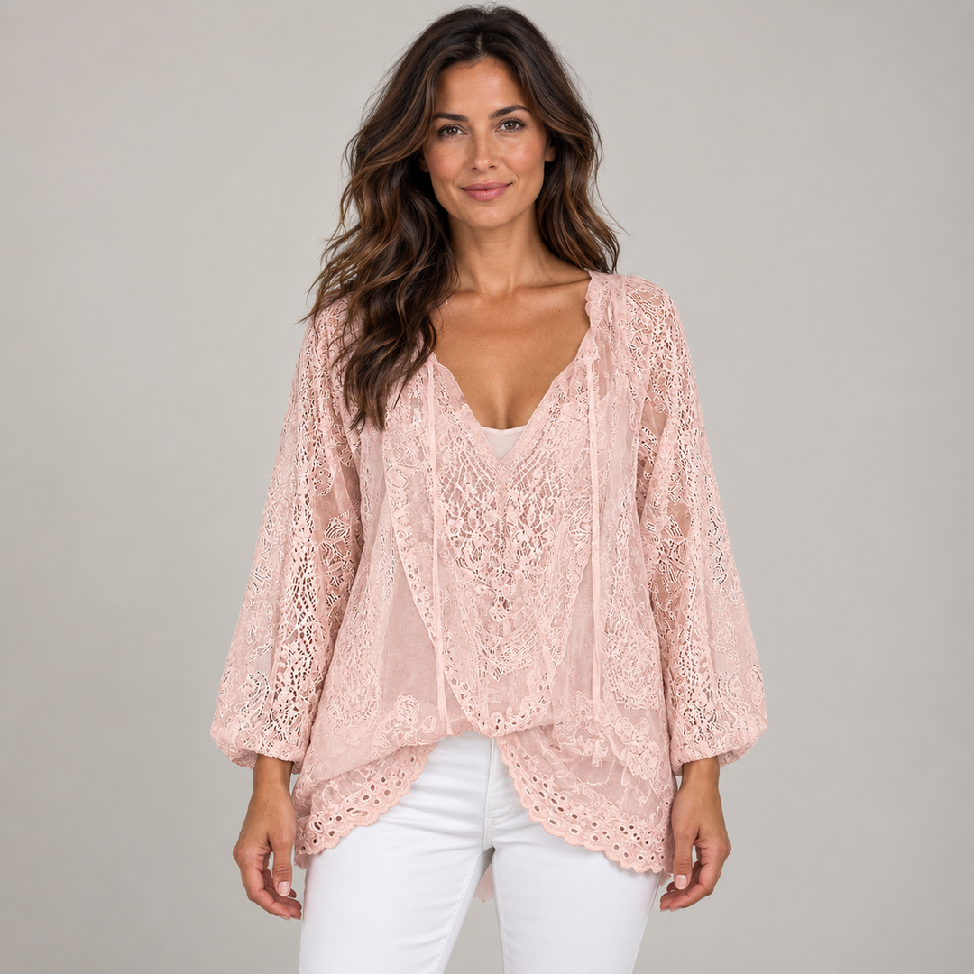 Amalie | Boho Blonde Kimono-Cardigan til Kvinder med V-Hals