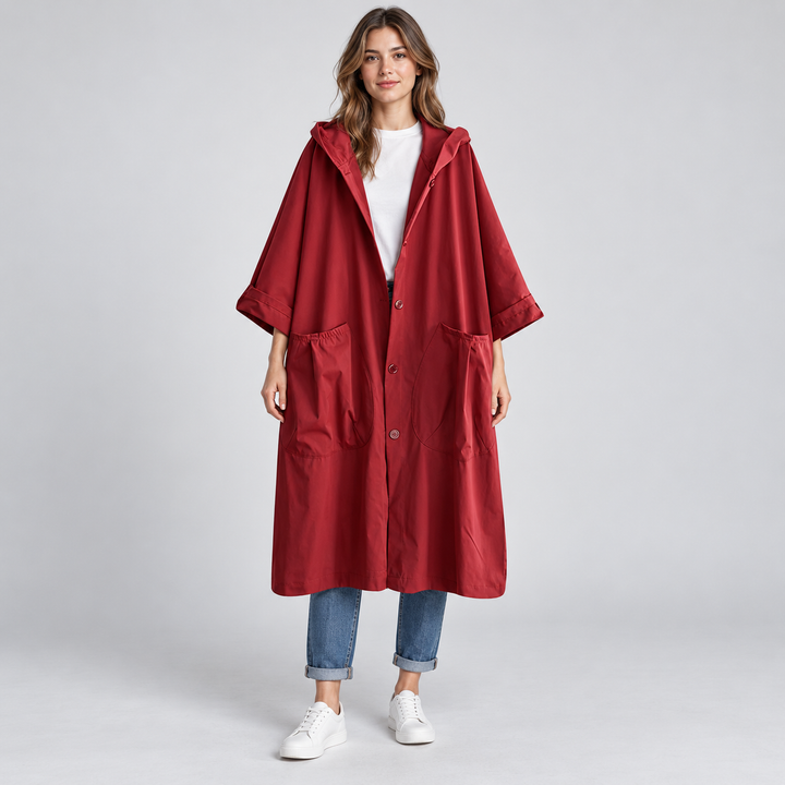 Sigrid | Lang Oversized Vandtæt Frakke til Kvinder med Hætte