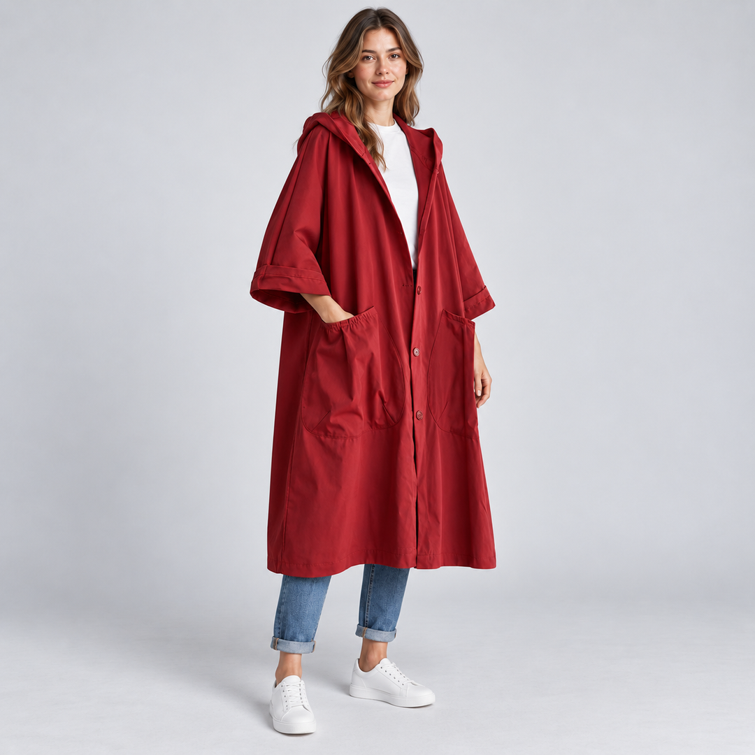 Sigrid | Lang Oversized Vandtæt Frakke til Kvinder med Hætte
