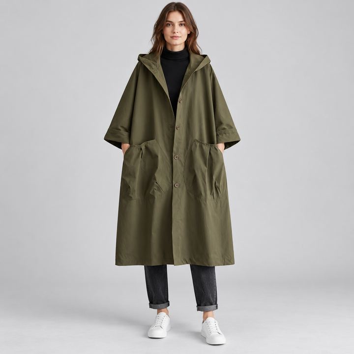 Sigrid | Lang Oversized Vandtæt Frakke til Kvinder med Hætte