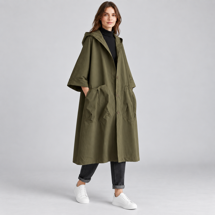 Sigrid | Lang Oversized Vandtæt Frakke til Kvinder med Hætte