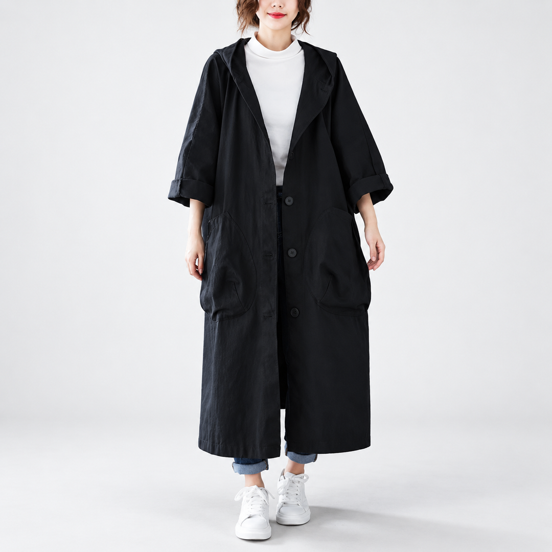 Sigrid | Lang Oversized Vandtæt Frakke til Kvinder med Hætte
