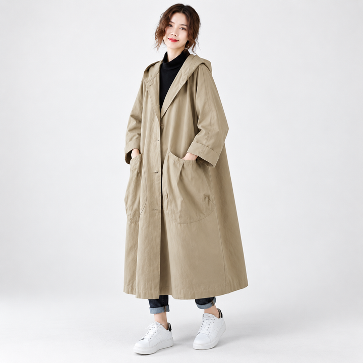 Sigrid | Lang Oversized Vandtæt Frakke til Kvinder med Hætte