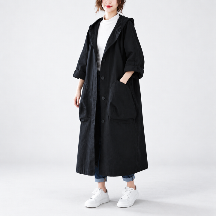 Sigrid | Lang Oversized Vandtæt Frakke til Kvinder med Hætte