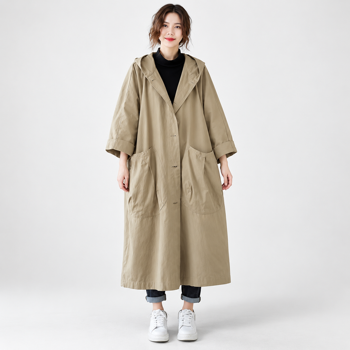 Sigrid | Lang Oversized Vandtæt Frakke til Kvinder med Hætte