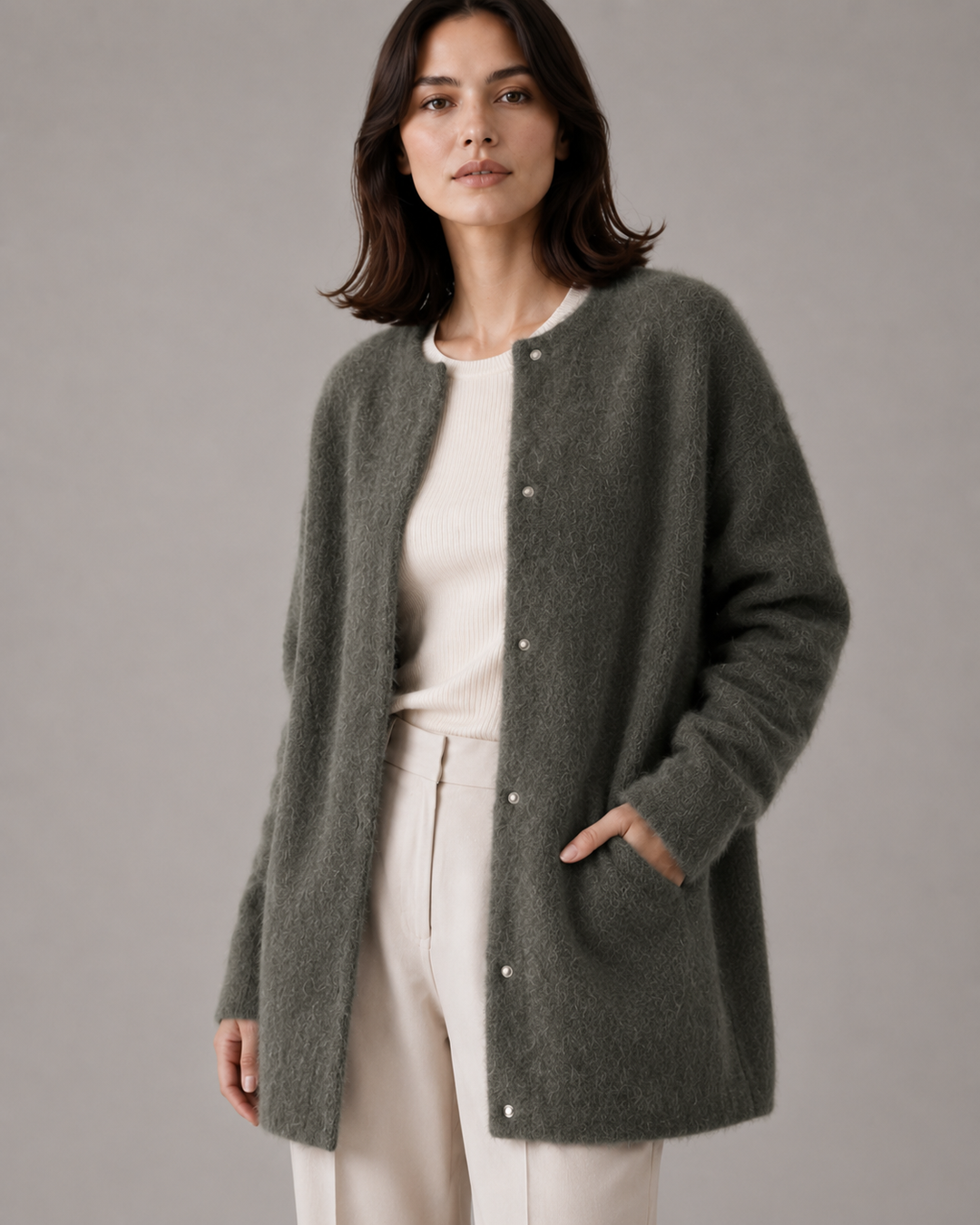 Strikket vest til kvinder med knapper (mørkegrøn)