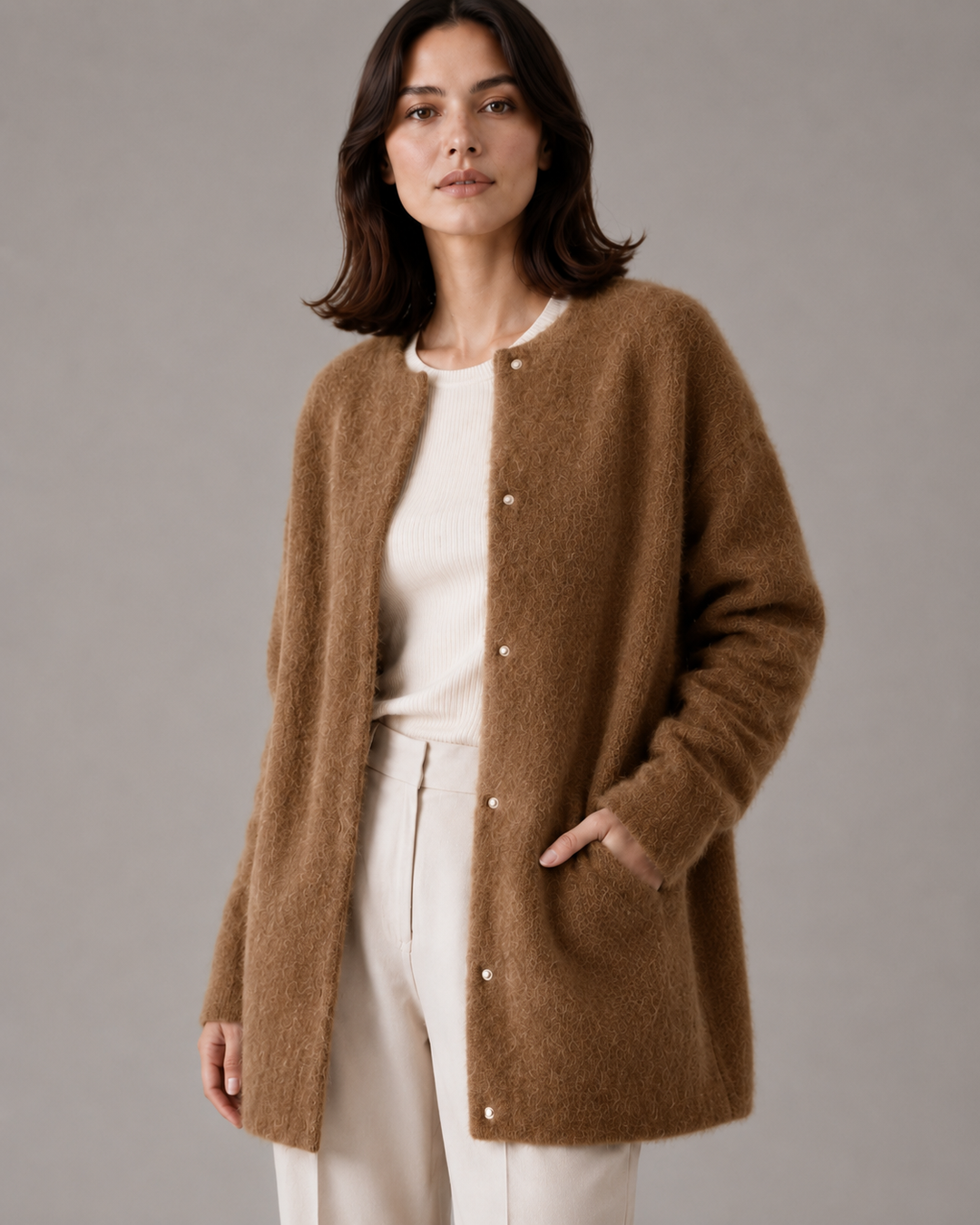 Strikket vest til kvinder med knapper (brun)