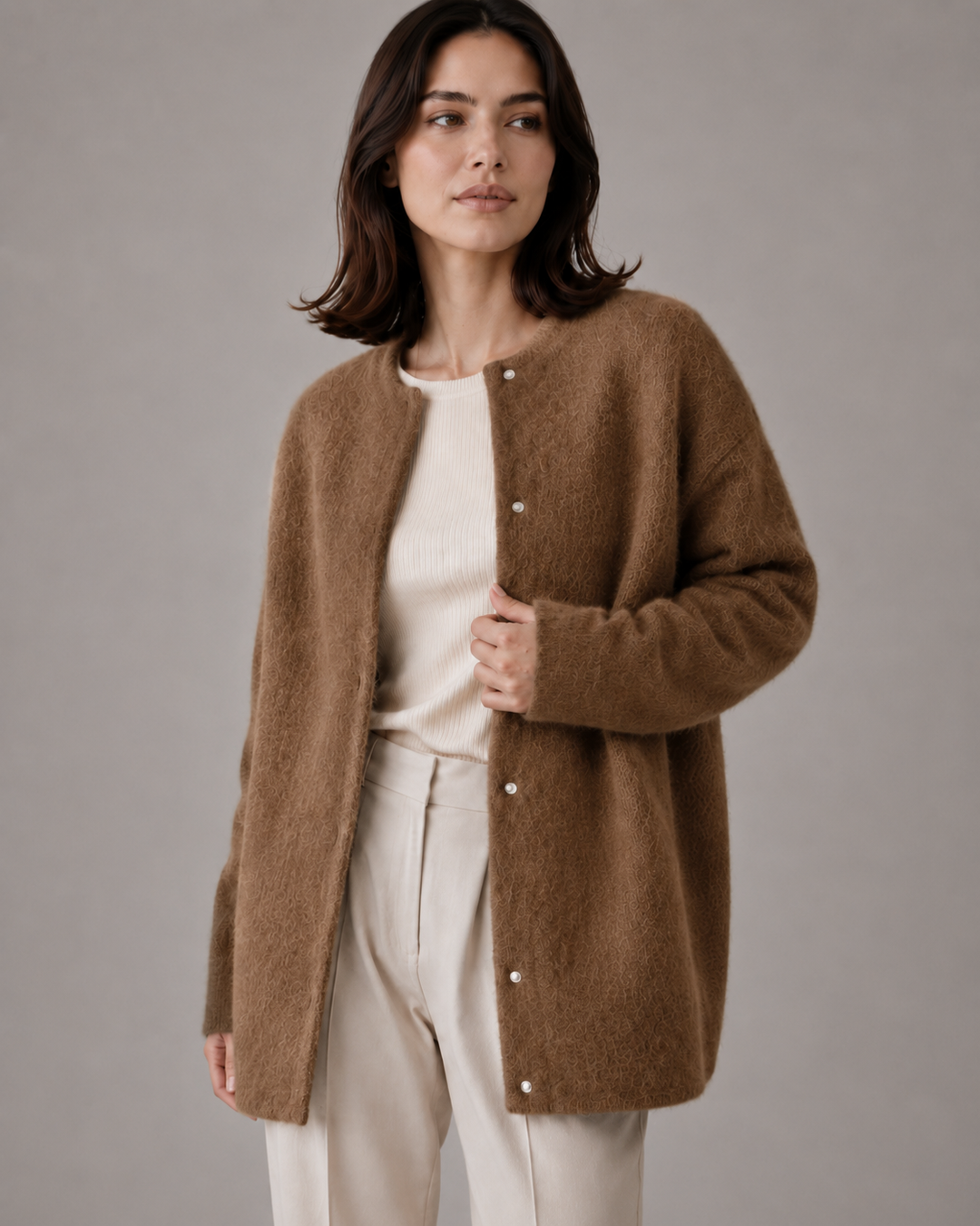 Strikket vest til kvinder med knapper (brun)