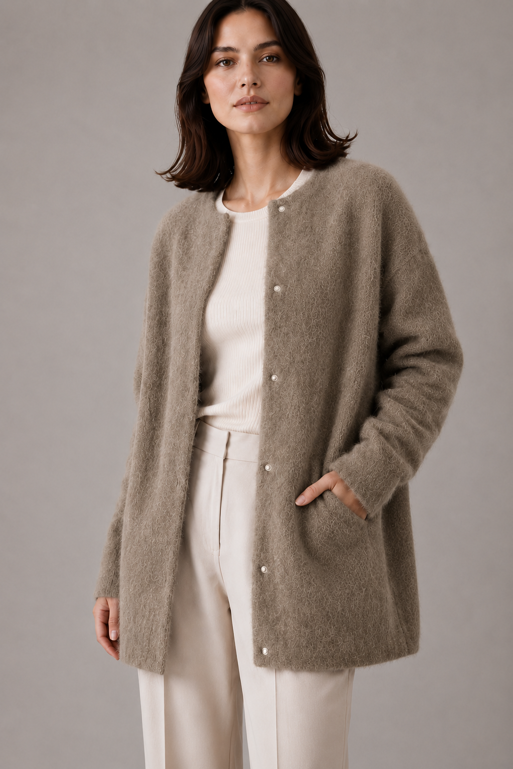 Strikket vest til kvinder med knapper (mørkegrå)