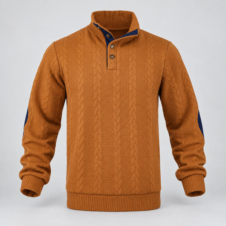 Christian | Kabelstrikket Sweater til Mænd med Høj Krave og Knaplukning