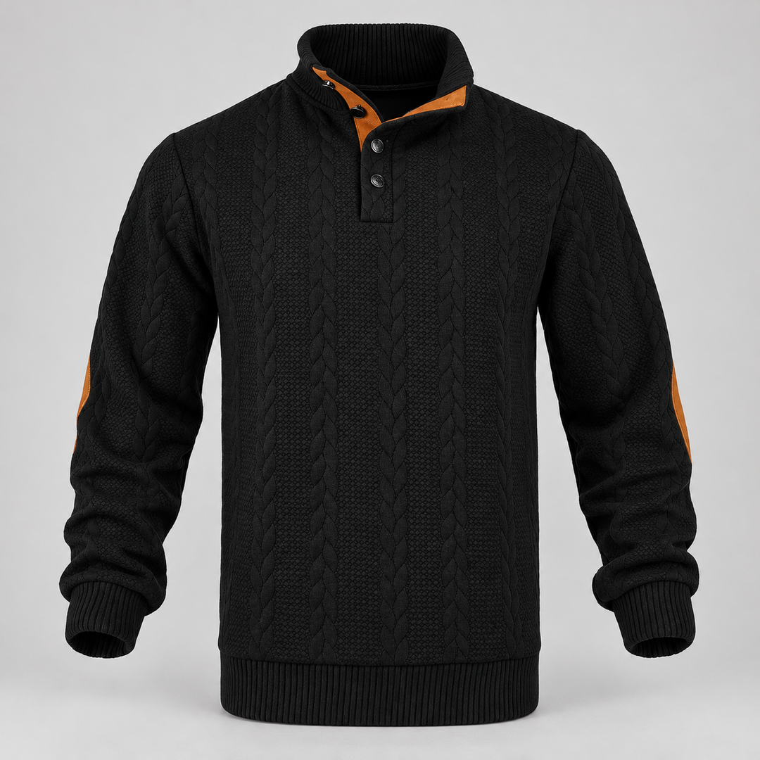 Christian | Kabelstrikket Sweater til Mænd med Høj Krave og Knaplukning