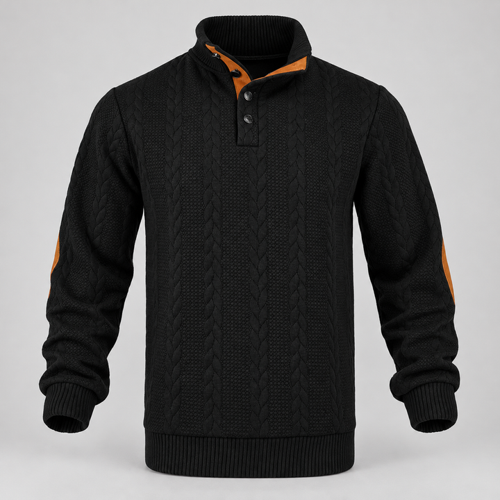 Christian | Kabelstrikket Sweater til Mænd med Høj Krave og Knaplukning
