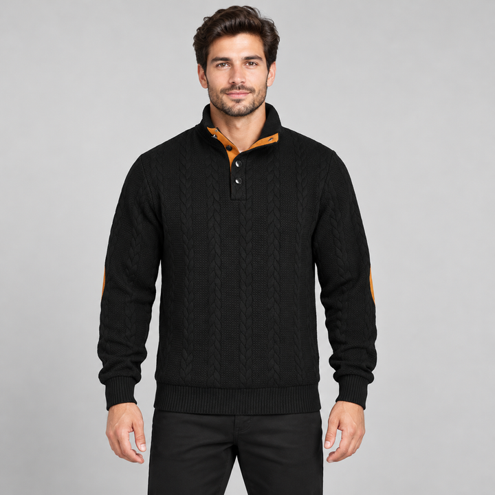Christian | Kabelstrikket Sweater til Mænd med Høj Krave og Knaplukning