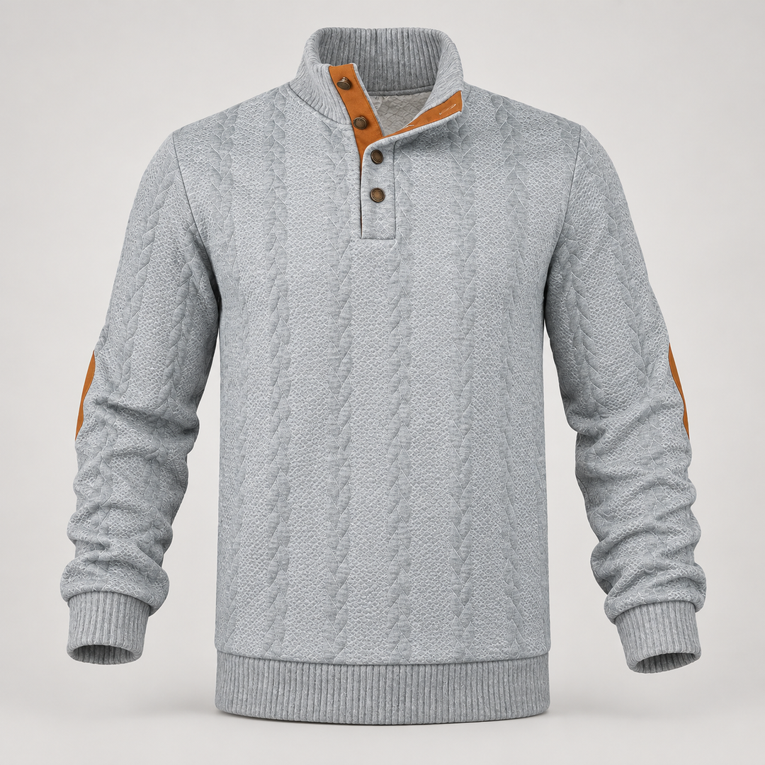 Christian | Kabelstrikket Sweater til Mænd med Høj Krave og Knaplukning