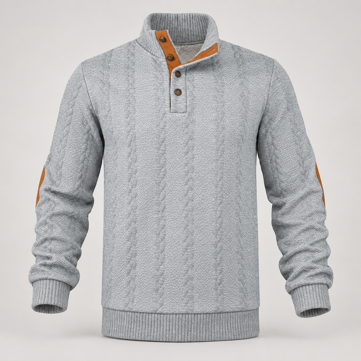 Christian | Kabelstrikket Sweater til Mænd med Høj Krave og Knaplukning