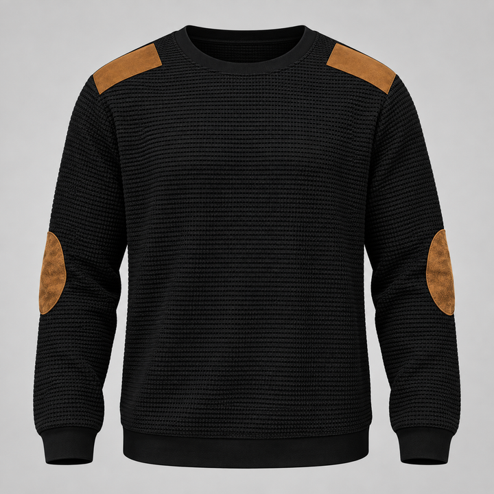 Emil | Waffle-Strikket Sweatshirt til Mænd med Patchdetaljer