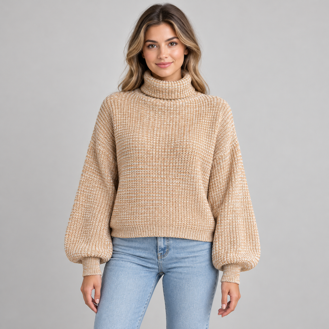 Ida | Oversized Rullekravesweater til Kvinder med Ribbede Manchetter og Kant