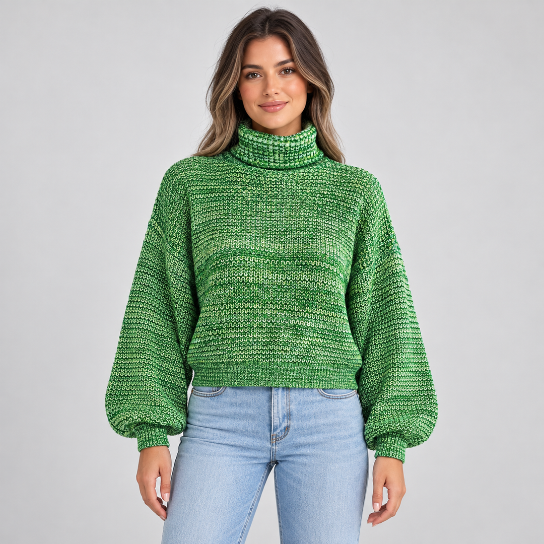 Ida | Oversized Rullekravesweater til Kvinder med Ribbede Manchetter og Kant
