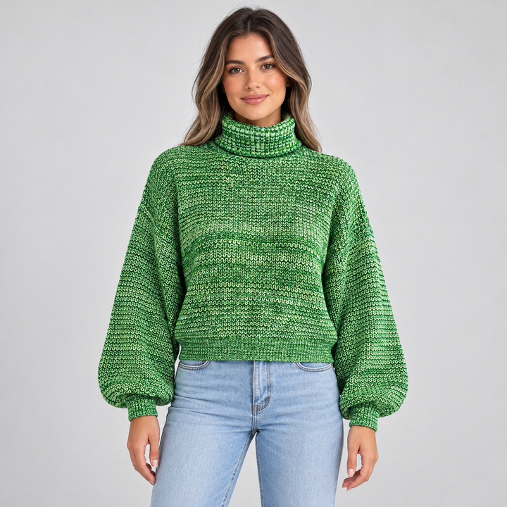 Ida | Oversized Rullekravesweater til Kvinder med Ribbede Manchetter og Kant
