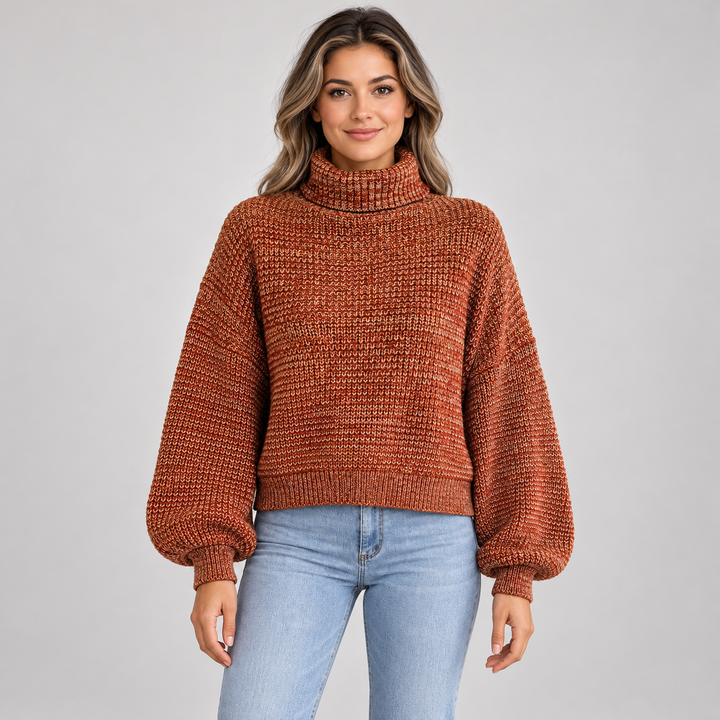 Ida | Oversized Rullekravesweater til Kvinder med Ribbede Manchetter og Kant