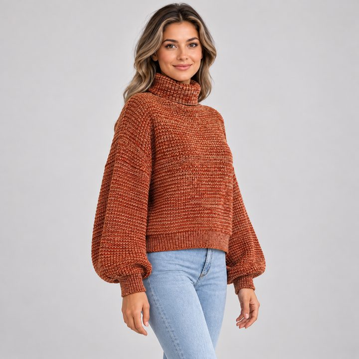 Ida | Oversized Rullekravesweater til Kvinder med Ribbede Manchetter og Kant
