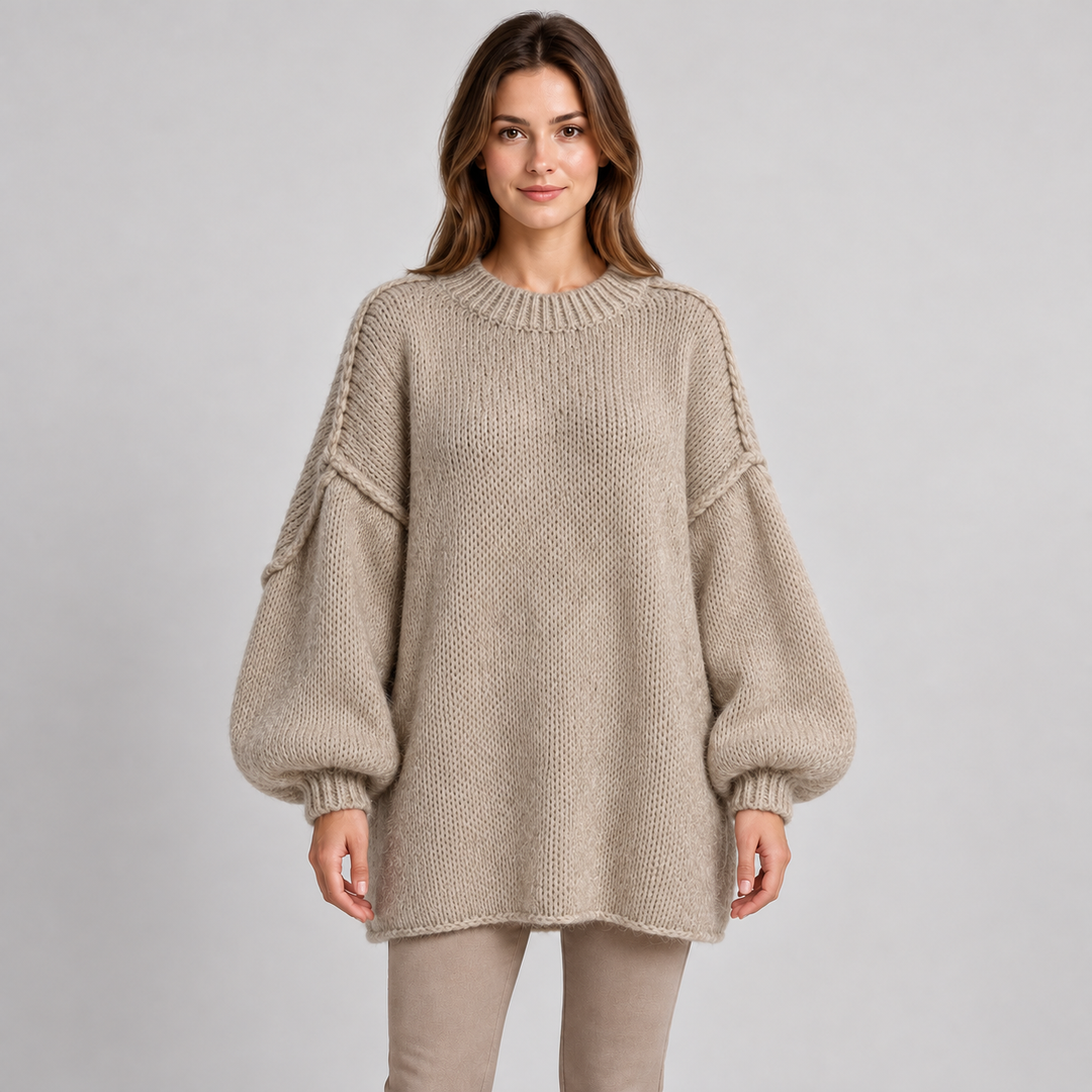 Kaja | Oversized Striktrøje til Kvinder med Rund Hals