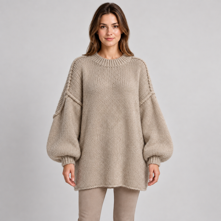 Kaja | Oversized Striktrøje til Kvinder med Rund Hals