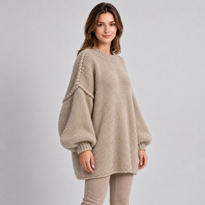 Kaja | Oversized Striktrøje til Kvinder med Rund Hals