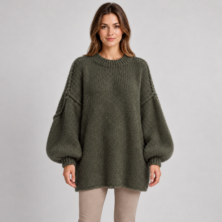 Kaja | Oversized Striktrøje til Kvinder med Rund Hals