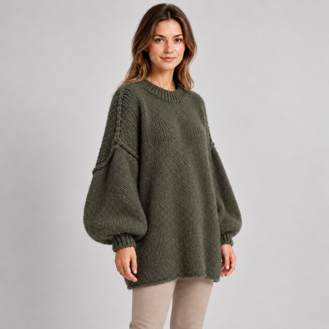 Kaja | Oversized Striktrøje til Kvinder med Rund Hals