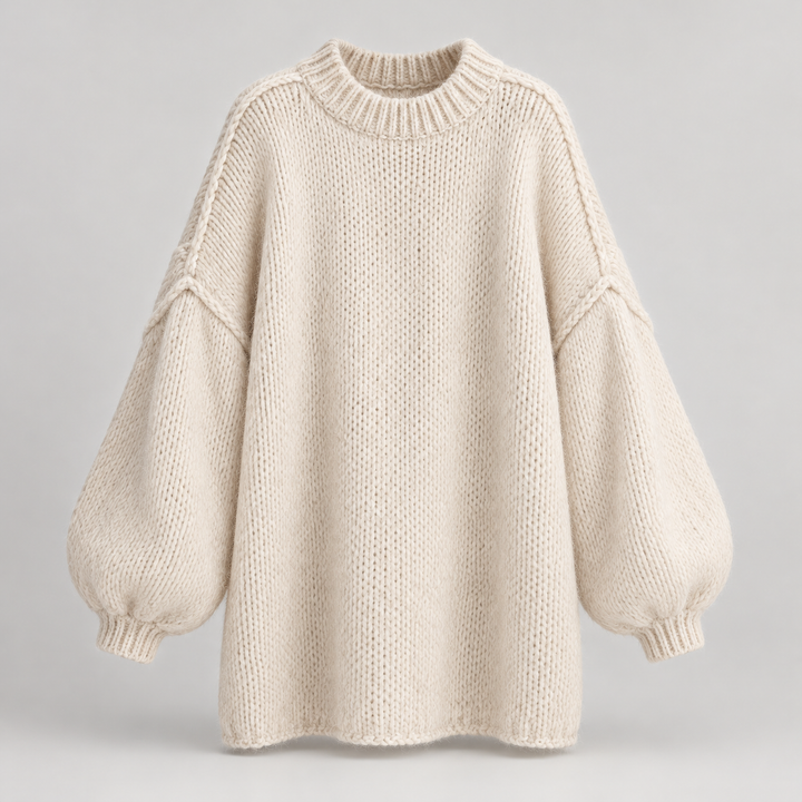 Kaja | Oversized Striktrøje til Kvinder med Rund Hals