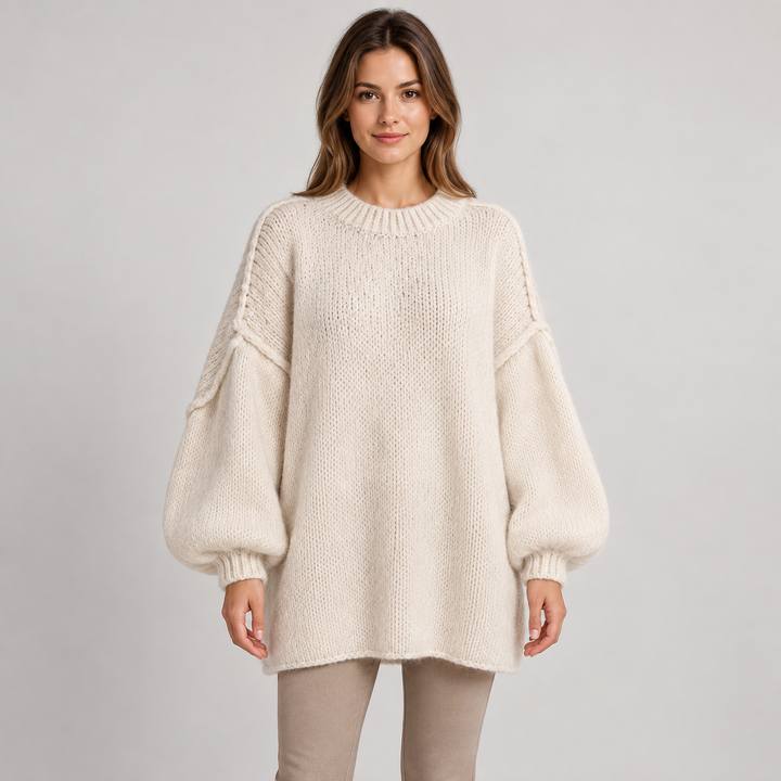 Kaja | Oversized Striktrøje til Kvinder med Rund Hals