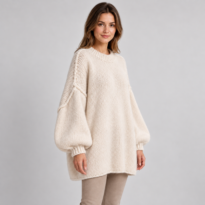 Kaja | Oversized Striktrøje til Kvinder med Rund Hals