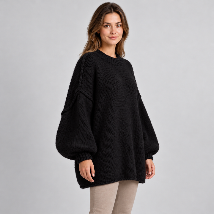 Kaja | Oversized Striktrøje til Kvinder med Rund Hals