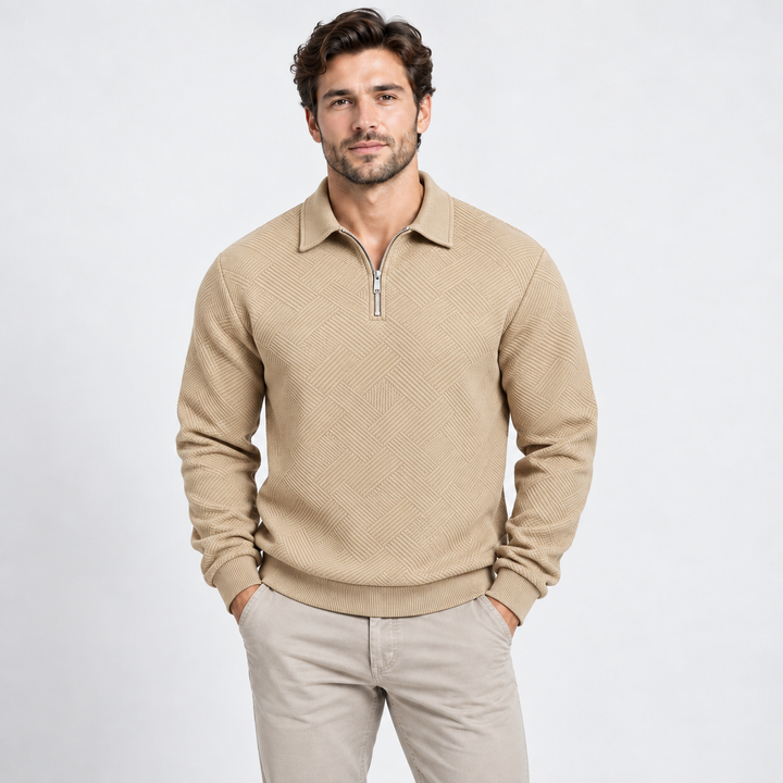 Kasper | Tekstureret Half-Zip Sweatshirt til Mænd med Polokrave