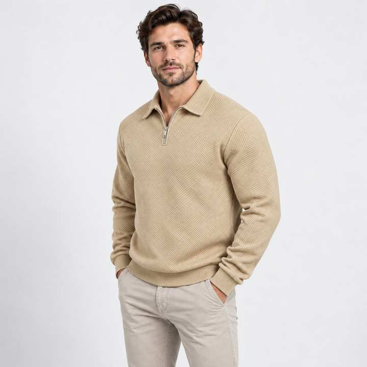 Kasper | Tekstureret Half-Zip Sweatshirt til Mænd med Polokrave