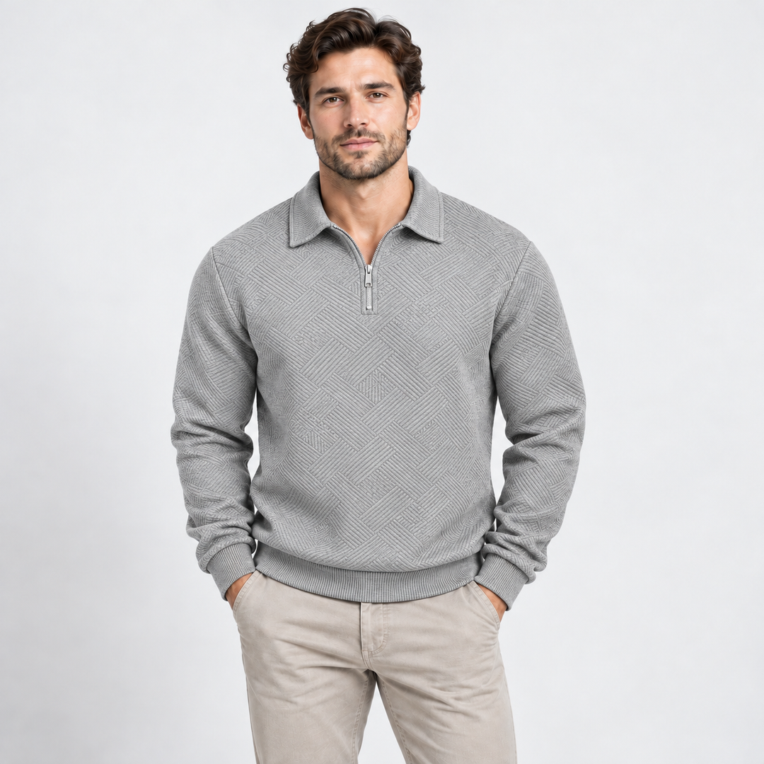 Kasper | Tekstureret Half-Zip Sweatshirt til Mænd med Polokrave