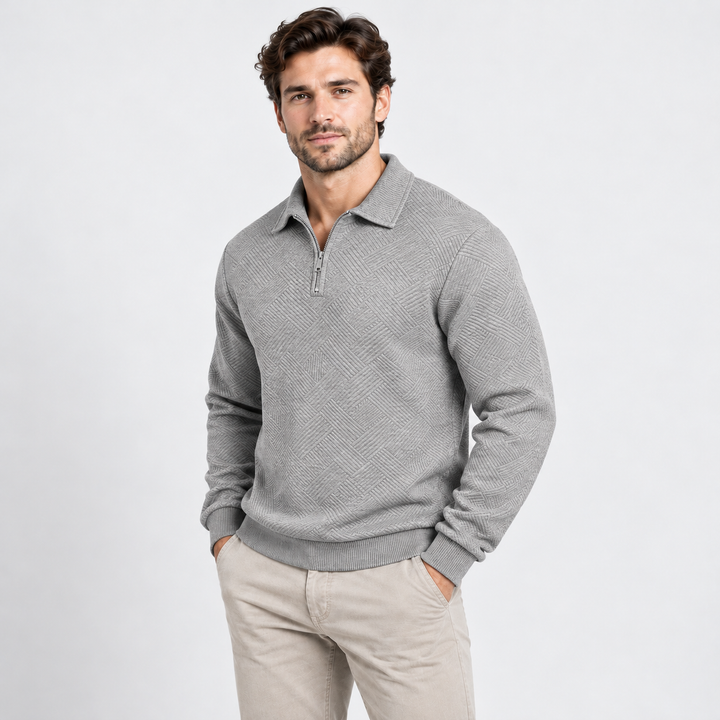 Kasper | Tekstureret Half-Zip Sweatshirt til Mænd med Polokrave