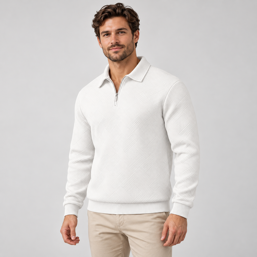 Kasper | Tekstureret Half-Zip Sweatshirt til Mænd med Polokrave