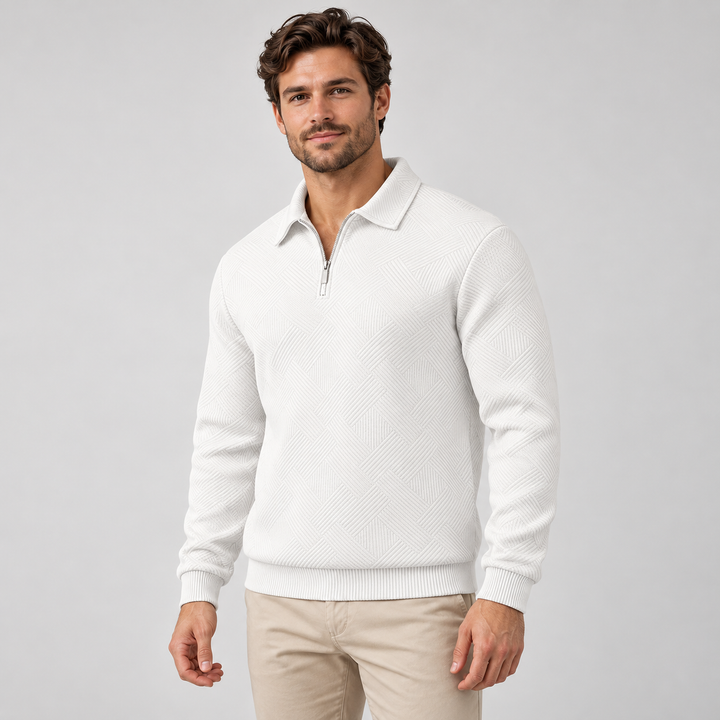Kasper | Tekstureret Half-Zip Sweatshirt til Mænd med Polokrave