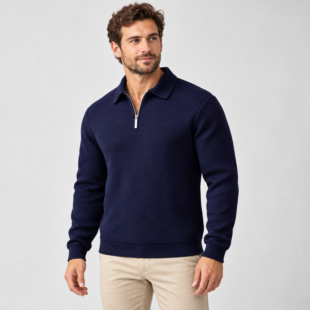 Kasper | Tekstureret Half-Zip Sweatshirt til Mænd med Polokrave