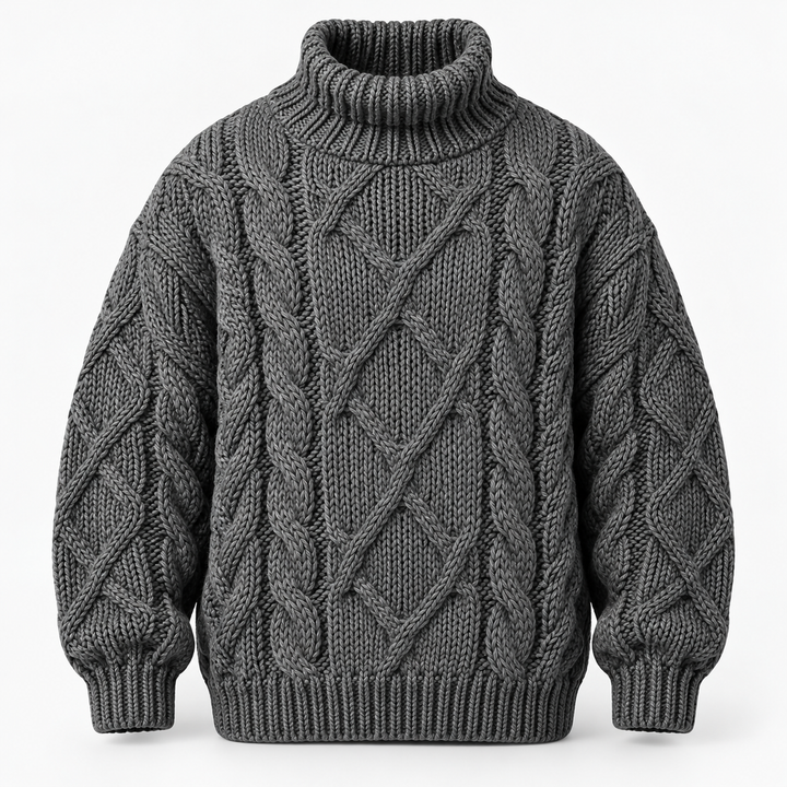 Lars | Kabelstrikket Rullekravesweater til Mænd med Lange Ærmer Rod 1