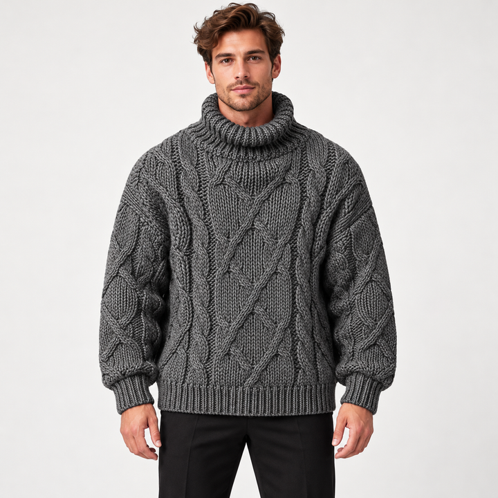 Lars | Kabelstrikket Rullekravesweater til Mænd med Lange Ærmer Rod 1