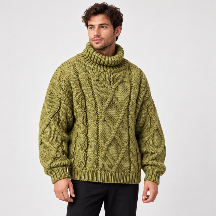 Lars | Kabelstrikket Rullekravesweater til Mænd med Lange Ærmer Rod 1