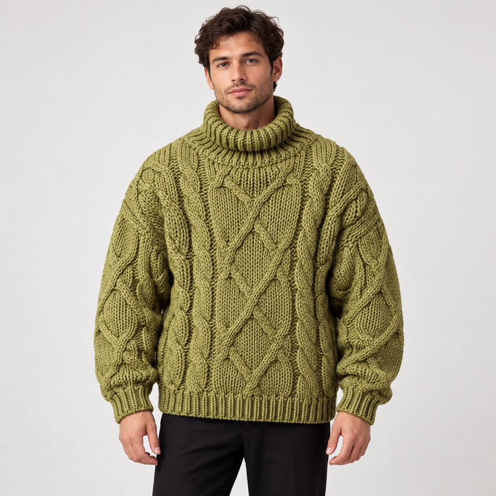Lars | Kabelstrikket Rullekravesweater til Mænd med Lange Ærmer Rod 1